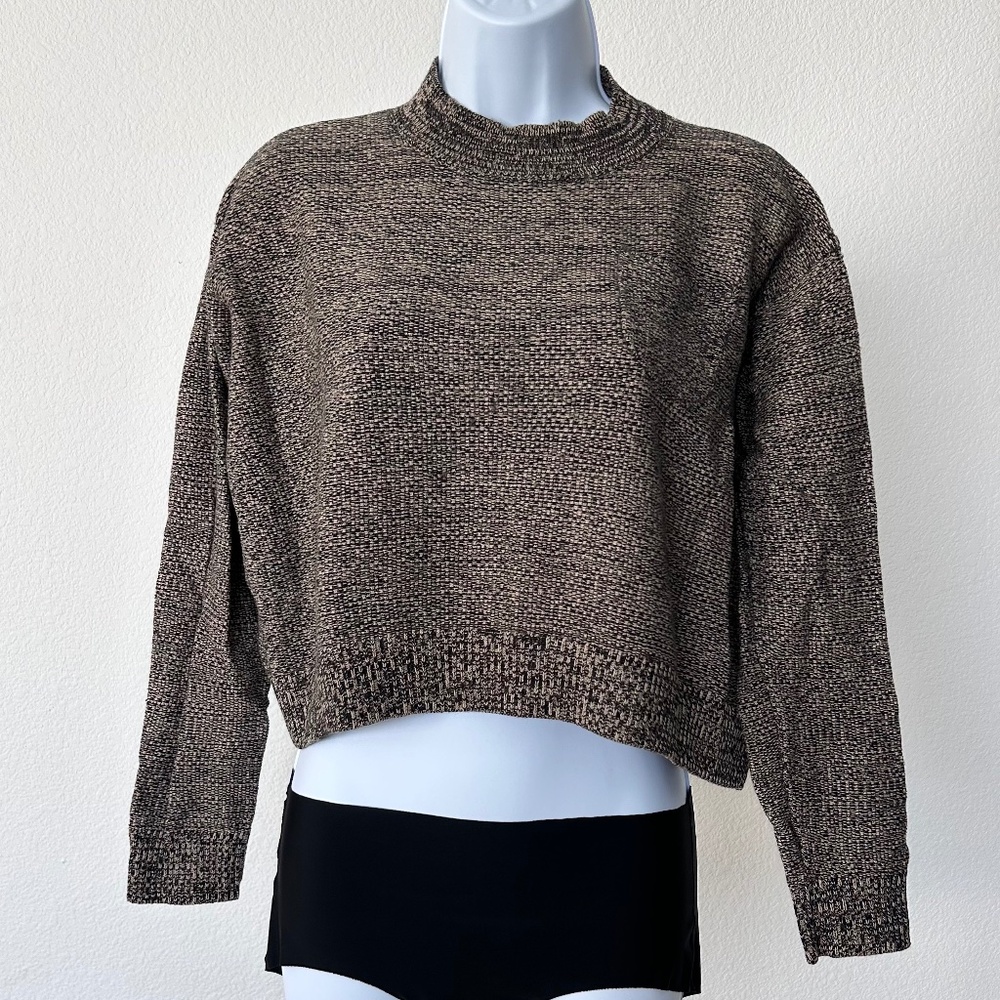 Levi's Mock Neck Boxy Cropped Wool Blend Sweater Black/Tan Womens Med